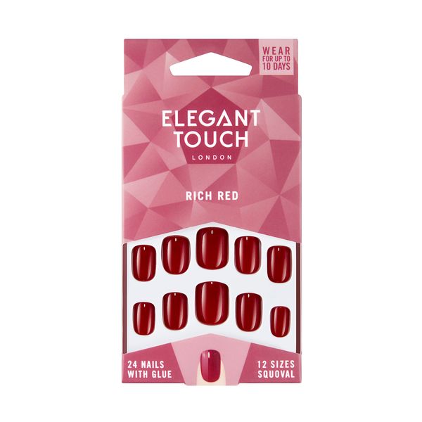 Polished Colour 24 Nails With Glue Squoval Rich Red