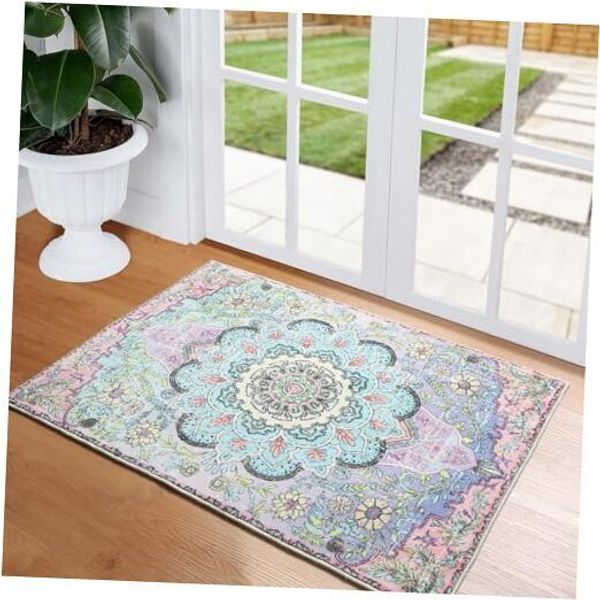 2x3 Boho Machine Washable Entry Rug Door Mat, Floral Oriental 2x3 Ft Colorful