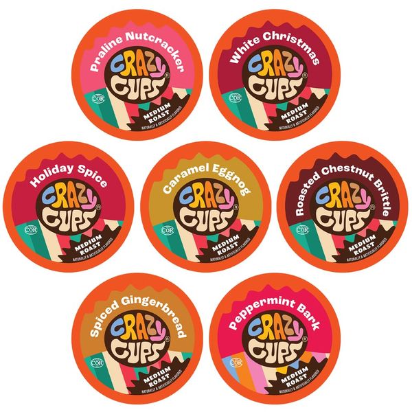 Crazy Cups Christmas Variety Pack of Single Serve Flavored Coffee Pods For Keurig, 30 Count Holiday Gift