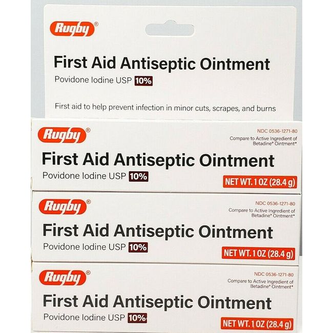 Rugby Povidone Iodine 10% First Aid Ointment 1 oz- Exp Date 08-2024 (3 Pack)