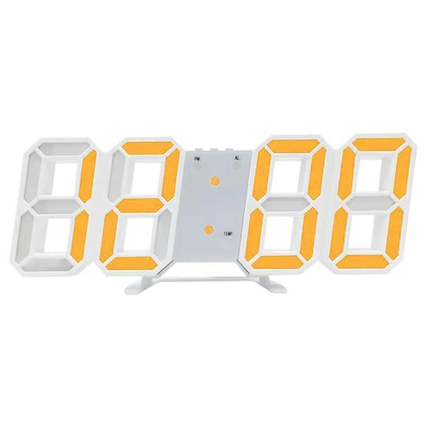 Digital Clock, Table Clock, Alarm Clock, Wall Mounted, 3D Thermometer, LED, Interior, Wall Clock, Stylish, Glowing, Korea (Orange)