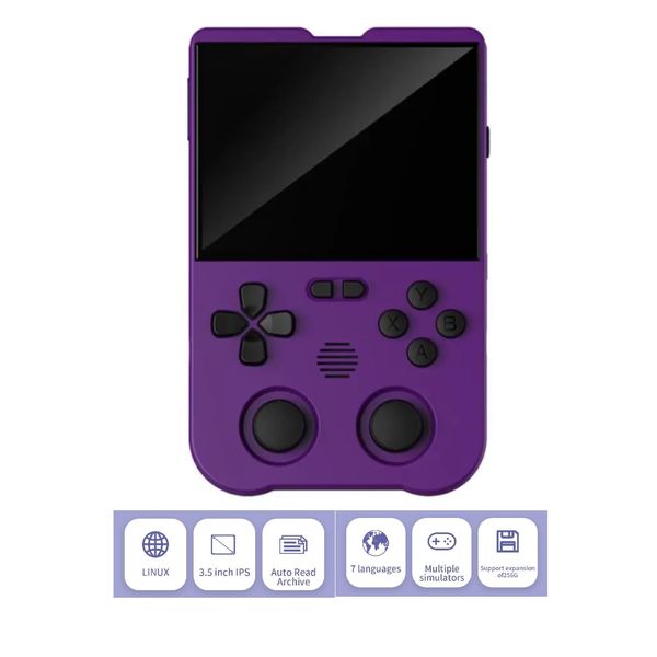 XU10 Handheld Game Console with Built-in 10,000 Games, 3.5-inch IPS Screen Linux System RK3326S Chips Portable Retro Nostalgic Game Console , Handheld Game Console Classic Game Console (Purple)