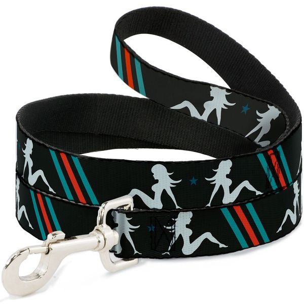 Dog Leash Mud Flap Girls Stripes Gray Turquoise Orange 4 Feet Long 0.5 Inch Wide