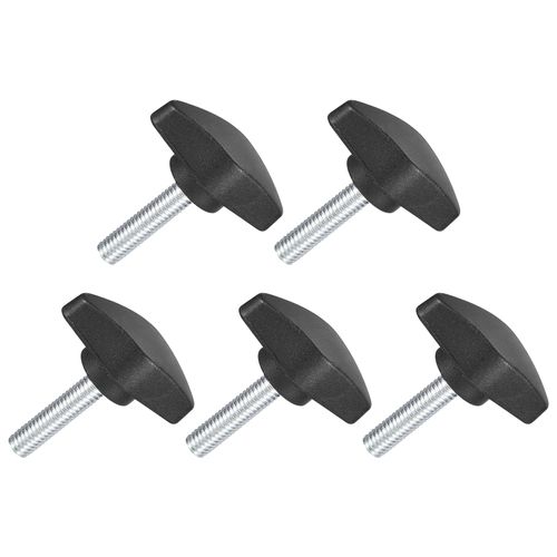 uxcell 5Pcs Tee Wing Knobs Thumb Screws, M6 x 25mm Clamping Screw Knob Male Thread Carbon Steel T Shaped Thumb Screws Handle 36mm Dia. for Hand Tightening Knob Replacement, Black