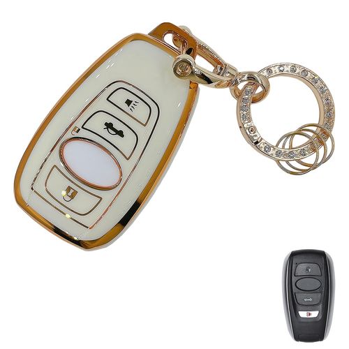 OVIOBOER For Subaru Key Fob Cover with Keychain, White Soft TPU Key Case Shell Full Protection for BRZ Legacy Outback Ascent Crosstrek Forester WRX Smart Remote Key (For Subaru A)
