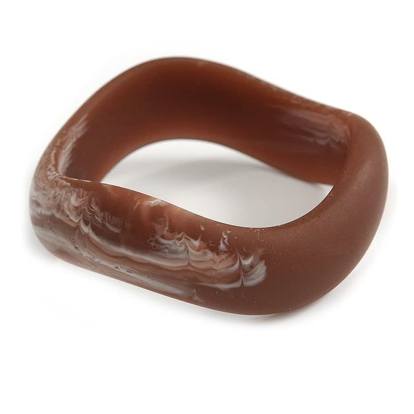 Avalaya Curvy Blurred Brown/White Acrylic Bangle Bracelet Matte Finish - Medium Size