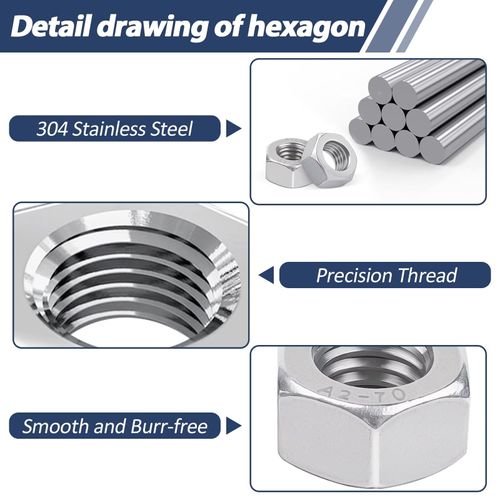 20 Pcs Nuts M8, Leryati DIN934 Standard A2 V2A Stainless Steel Hex Nut M8, Metric Hex Hexagon Full Nuts Steel Hex Nuts Coarse Thread Hexagon Nut, Hex Full Nut Used For Fastening