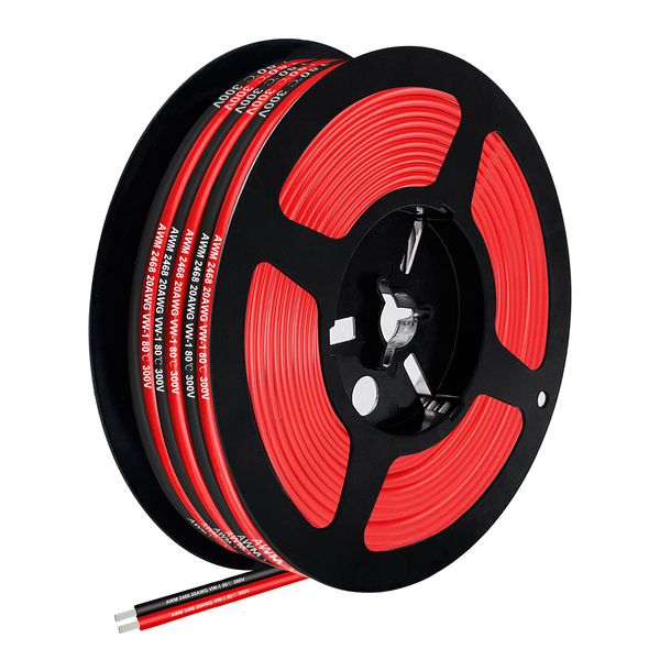 20 AWG PVC Electrical Wire 33FT, 2 wire Red Black Cable Hookup Electrical Wire LED Strips Extension Wire 12V/24V DC Cable Stranded Wires for LED Strip Light