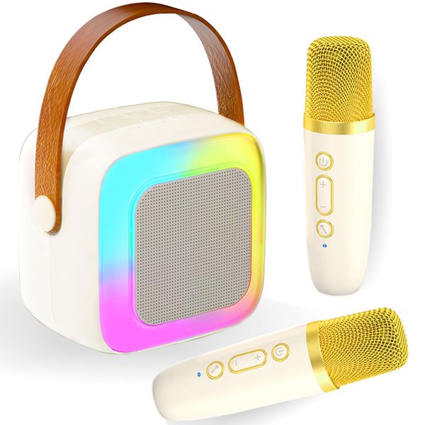 Portable Karaoke Machine Adults Kids - Mini Bluetooth Karoke Speaker with 2 Wireless Microphone & RGB Light for Home TV KTV Outdoor Singing Gifts Girls Boys (White 2 Mic)