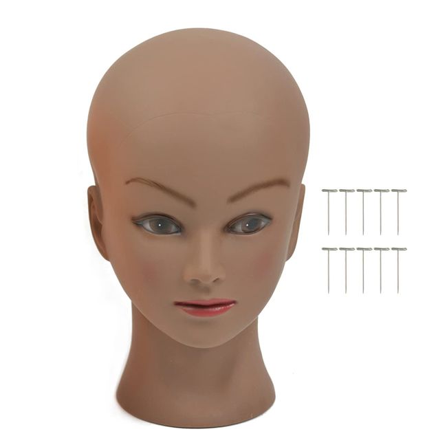 YTBYT Bald Mannequin Head Wig Making Head Professional Cosmetology Doll Head for for Wig Making Displaying Eyeglasses Hair with T-Pins ( Dark Brown )