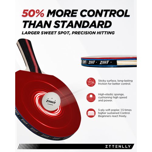ZTTENLLY Ping Pong Paddles with Balls and Storage Case - Better Control & Sticky Inverted Rubber - Table Tennis Paddles Set of 2 for Indoor & Outdoor Games