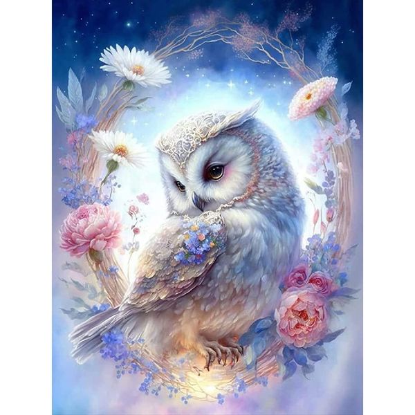 Diamond Art Painting Kits Owls,Round Rhinestone Embroidery Cross Stitch Craft Painting Pictures for Adults Kids,Flowers Full Diamond Painting by Numbers for Home Wall Decor,30x40 cm,Animals