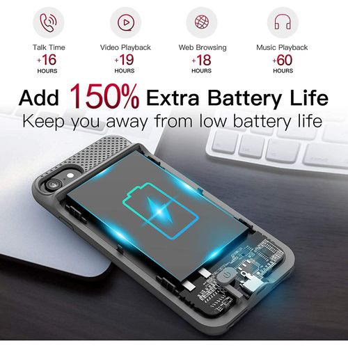 BOPPS Battery Case for iPhone 8/7/6s/6/SE(2022/2020), Ultra Slim Powerful 6000mAh Charging Case 360°Protection Rechargeable Extended Battery Charger Cases for iPhone 8/7/6s/6/SE(3rd and 2nd gen)
