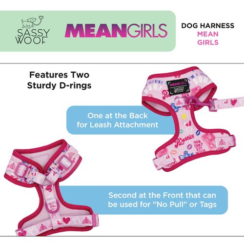 Sassy Woof Dog Adjustable Harness - Mean Girls - XS, Breathable Mesh, No Pull Design with Two D-Rings, Patented Design, Perfect for Small Dogs and Puppies