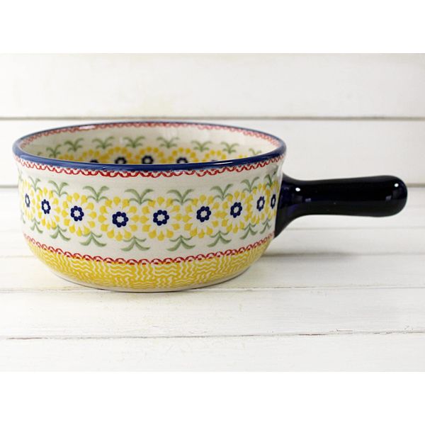 Polish Pottery (Polish Tableware) Fondue Pot with Grip, Diameter 5.9 inches (15 cm) | CZ162-ALC53