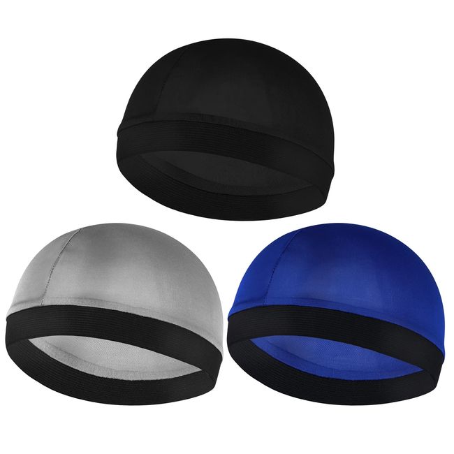 Sibba 3Pcs Elastic Band Silkly Wave Caps for Men Headwraps Wide Strap Silky Feeling Durag Caps Unisex Skull Caps Men's Skullies Beanies Soft Breathable Shower Cap Bath Accessories