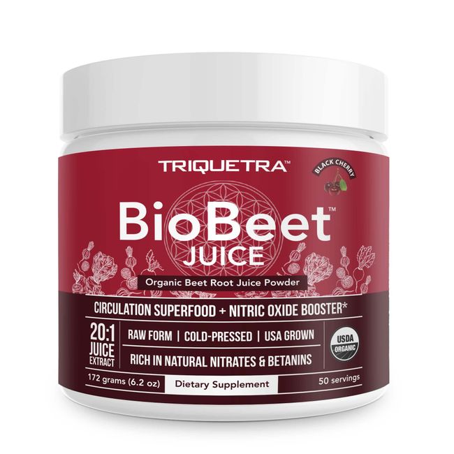 BioBeet® Beet Juice (Black Cherry Flavor) Max Strength 20x High Concentration than Beet Root Powder – Organic, Cold-Pressed, USA Grown, Raw Form – Nitric Oxide, Circulation Support (50 Servings)