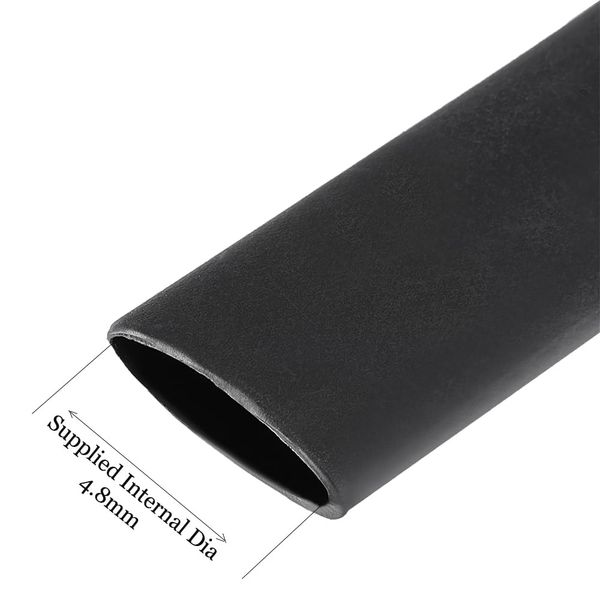 KafTon Black 2:1 Heat Shrink Tubing, Electrical Insulation Heat Shrink Wrap Cable Sleeve, 1 Cut Length of 3meter (4.8mm)