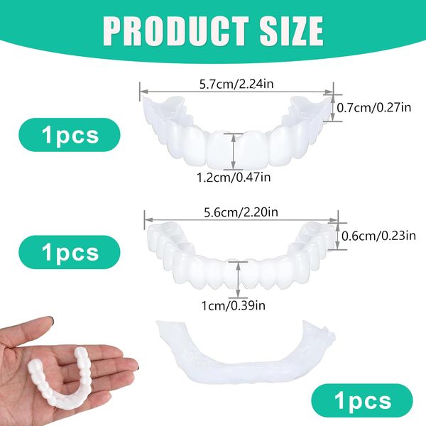 False Teeth 2 Pairs,Clip in Veneers Teeth,Veneers Teeth Top and Bottom Set,False Teeth Veneers Top and Bottom,Fake Teeth for Men Women with Bad Teeth