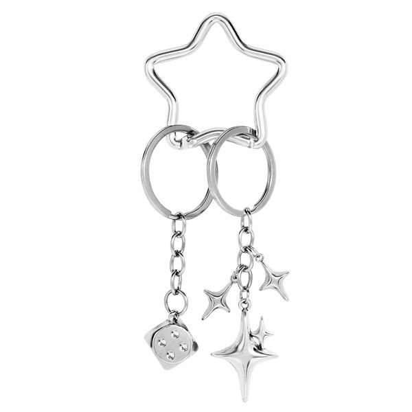 TRIWORKS Cute Keychain for Women, Silver Star Key Chain 8 Ball Keychain Purse Handbag Backpack Bag Charms Key Chain Present Accessories for Girls