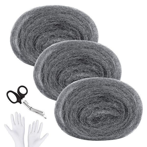 SelfTek Steel Wool Mice 3 Rolls 50ft/15 Meter, Ultra Fine Steel Wool Mice Blocker with Work Gloves and Scissors, Wire Wool for Rodent Control (5m/roll) (#2B)