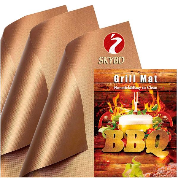 SKYBD Copper Grill Mats for Outdoor Grill（Set of 6), Nonstick & Easy to Clean BBQ Grilling Sheets, Reusable & Heavy Duty Mats Works on Outdoor Gas, Electric, Charcoal Grill