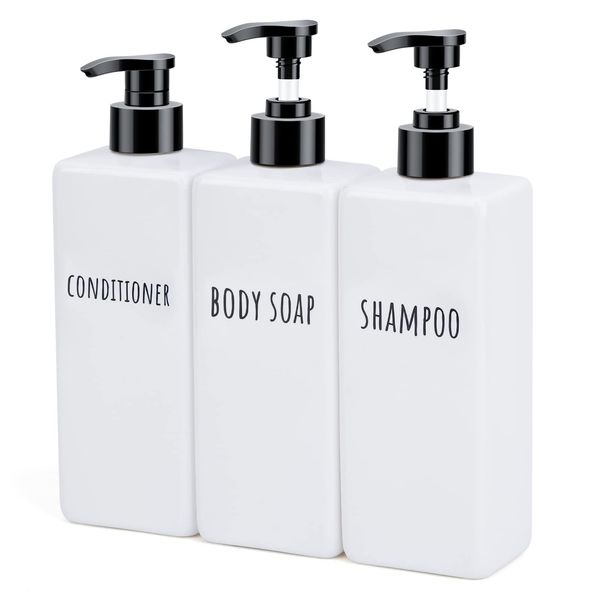 Segbeauty Shampoo Bottles, Set of 3, 16.9 fl oz (500 ml), White, Refill Bottles, Containers, Stylish, Bathroom, Washroom, Alcohol, Dishwashing Detergent