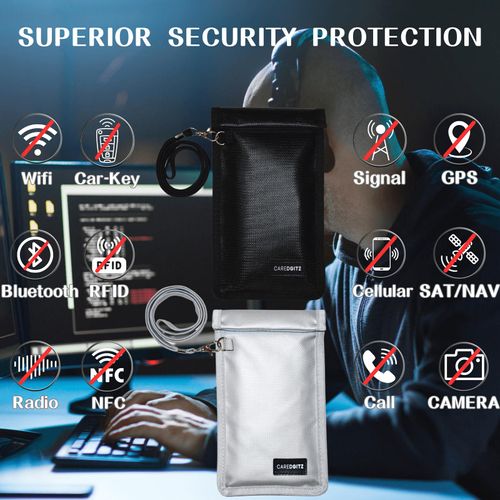 Caredgitz Faraday Bags for Phones - Faraday Bag for Key Fob Protector with Lanyard, RFID Signal Blocker for Car Keys Anti-Theft, Cell Phone Jammer Blocking Pouch Anti-Hacking, Shielding Case 2 Packs