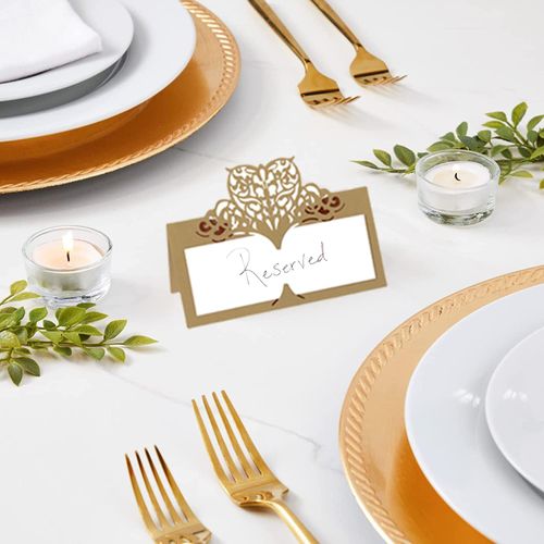 30 Pieces Place Tags, BetterJonny Foldable Place Cards Set Handmade Message Cards Name Tags Seat Decoration Celebration Birthday Cards Table Decoration Wedding Party Metal Memo Holder Birthday