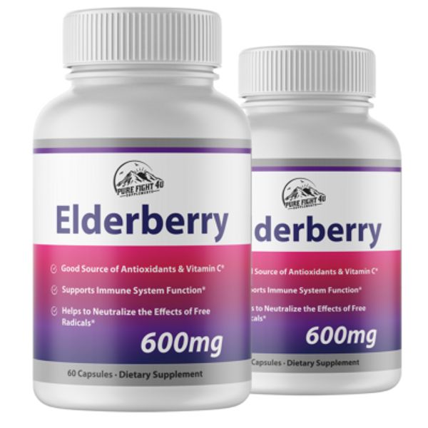 Elderberry Capsules 600mg Immune System Support - 2 Bottles 120 Capsules