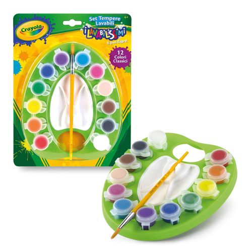 CRAYOLA 54-1066 Children's Washable Paint Set with Brush, Assorted Colours, Set of 12 Colours, 1 Palette, 1 Brush, Resealable and Refillable Tempera Jars
