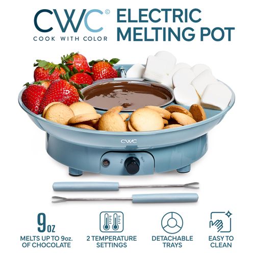Electric Chocolate Fondue Pot – 260ml Melting Pot for Cheese, Caramel, Dessert – Includes 2 Forks & Detachable Bowl – Mini Fondue Maker for Parties, Gifts, Date Night, Slate Blue
