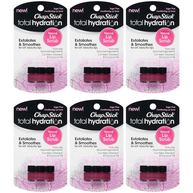 6-New ChapStick Total Hydration Sugar Plum Flavor Conditioning Lip Scrub and Lip