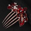 Lurrose Flower Bride Hair Side Comb Rhinestone Bridal Comb Barrette Wedding Hair Accessory for Women (Red)