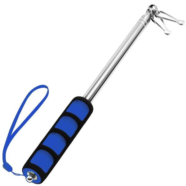 Anley 5 Feet Blue Telescopic Handheld Flagpoles, Portable Staff with Clips - Lightweight Extendable Stainless Steel with Anti-Slip Grip - Collapsable Flag Pole for Tour Guides & Pointer for Teachers