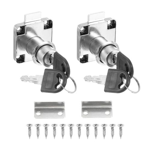PATIKIL 2 Pack Drawer Lock with Keys, Keyed Different Alloy Steel Desktop Lock With1-1/4 Length 3/4" Dia Cylinder Cam Cabinet Locks for File Drawer RV Storage Replacement, Silver