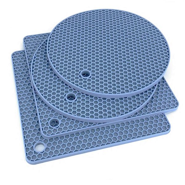 Extra Thick Silicone Trivet Mat Heat Resistant Multi-purpose None slip Table Place Mats for Hot Pots Holder, Pads, Pans, Dishes, Spoon rest, Coasters for Kitchen Cooking & Dining(4pcs Pack) (Blue)