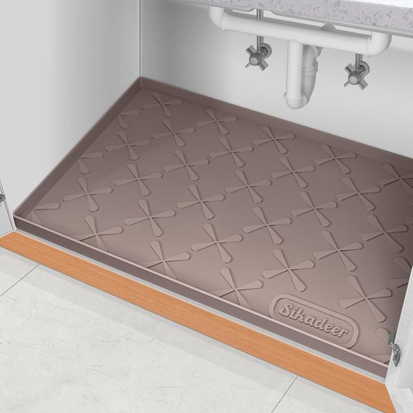 under Sink Mat for Kitchen Waterproof, 28" X 22" Silicone Mat Cabinet Liner f...