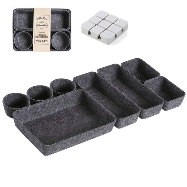 Desk Drawer Organizer Trays, Felt Drawer Organizers Set, Washable Cosmetic Makeup Drawer Dividers, Storage Bins Trays for Stationery Office Dresser