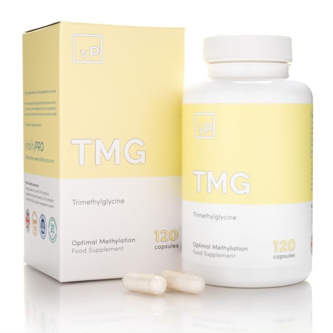 TMG 500mg x 120 Capsules - Third Party Tested Over 99% Purity - Vitality Pro Trimethylglycine Supplement - High Strength TMG Supplement