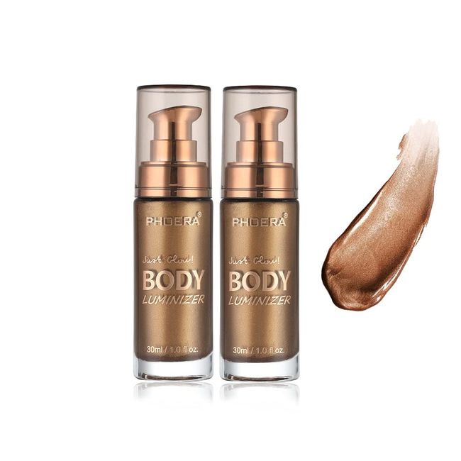 2 Pack Body Luminizer, High Gloss Waterproof Body Luminizer Glitter Face Shimmer Moisturizer Lotion Tan Cream Foundation Makeup Bronzer(103 Glistering Bronze)