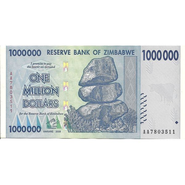Beverly Oaks Zimbabwe 1 Million Dollars Banknote 2008