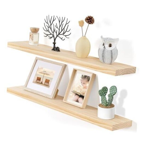 Wood Floating Shelves Set of 2, Rustic 36"W x 7"D x 1.4"H Natural Unfinished