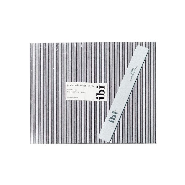 IBI 100 Jumbo Zebra Cushion File (100/100) for professionals | Washable and Sanitizable Nail File | 100 Grit (50PCS)