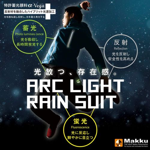 Makku Rain Suit, Waterproof 14.2 psi (10,000 mmH2O), Breathable 147.5 oz/yd2 (5,000 g/m2), Luminous Reflective Print, Adjustable Waist, Adjustable Hem, Taped Seams, 4-Way Stretch/Action Cut, Blue, LL