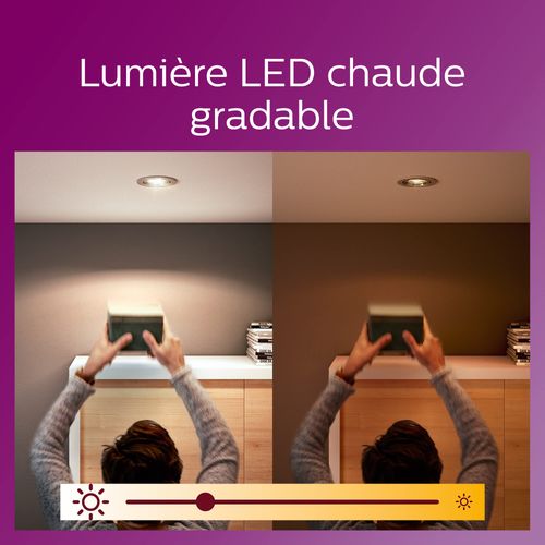 PHILIPS WarmGlow 6 Pack Dimmable [GU10 Spot] LED Light Bulbs, 3.8 W - 50W Equivalent, 2700-2200K. for Relaxed Home Lighting