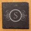 Rustic Refinement: Personalized Slate Coasters with Initial Design - Square Slate - set of 5