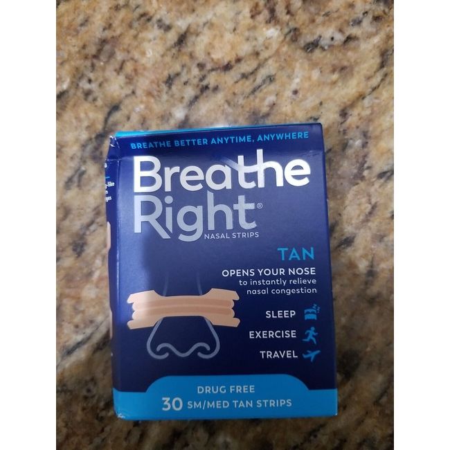 Breathe Right Nasal Strips Tan Sm/Med 30 Count.  New