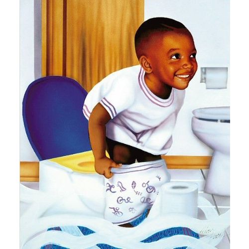 African American Potty Boy (10x8 inches - Unframed Art Print - Black Bathroom Art)