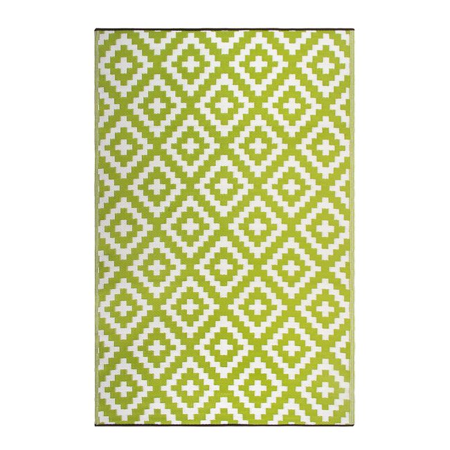 FH Home Outdoor Rug - Waterproof, Fade Resistant, Reversible - Premium Recycled Plastic - Geometric - Porch, Deck, Balcony, Mudroom, Laundry Room, Patio - Aztec - Green & White Crease Free - 3 x 5 ft